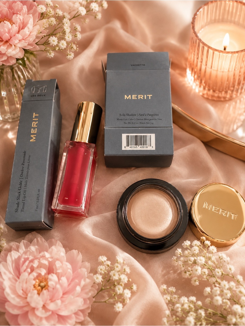 Merit Women Makeup Set — Pink Lip Gloss & Cream Shadow